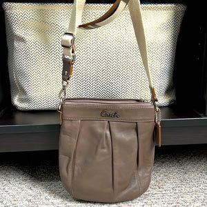 Coach taupe leather crossbody bag